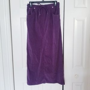 Long suede-like purple drawstring skirt